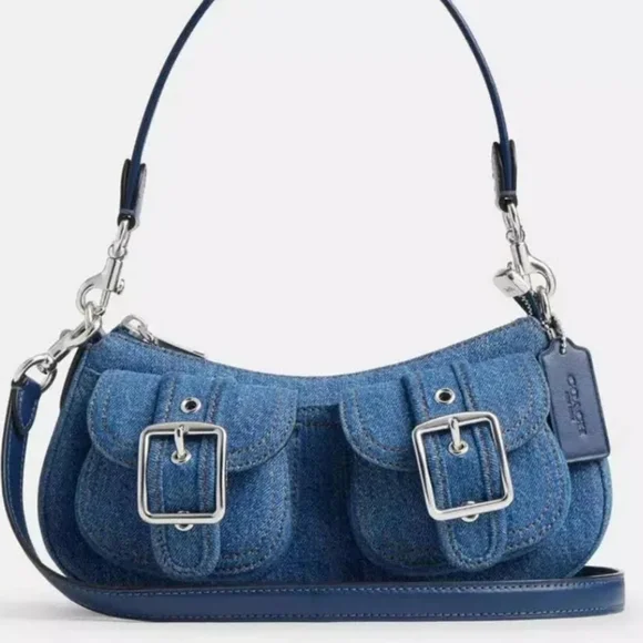 Coach Ashton denim crossbody bag Indigo Silver CAK44 - Picture 13 of 15